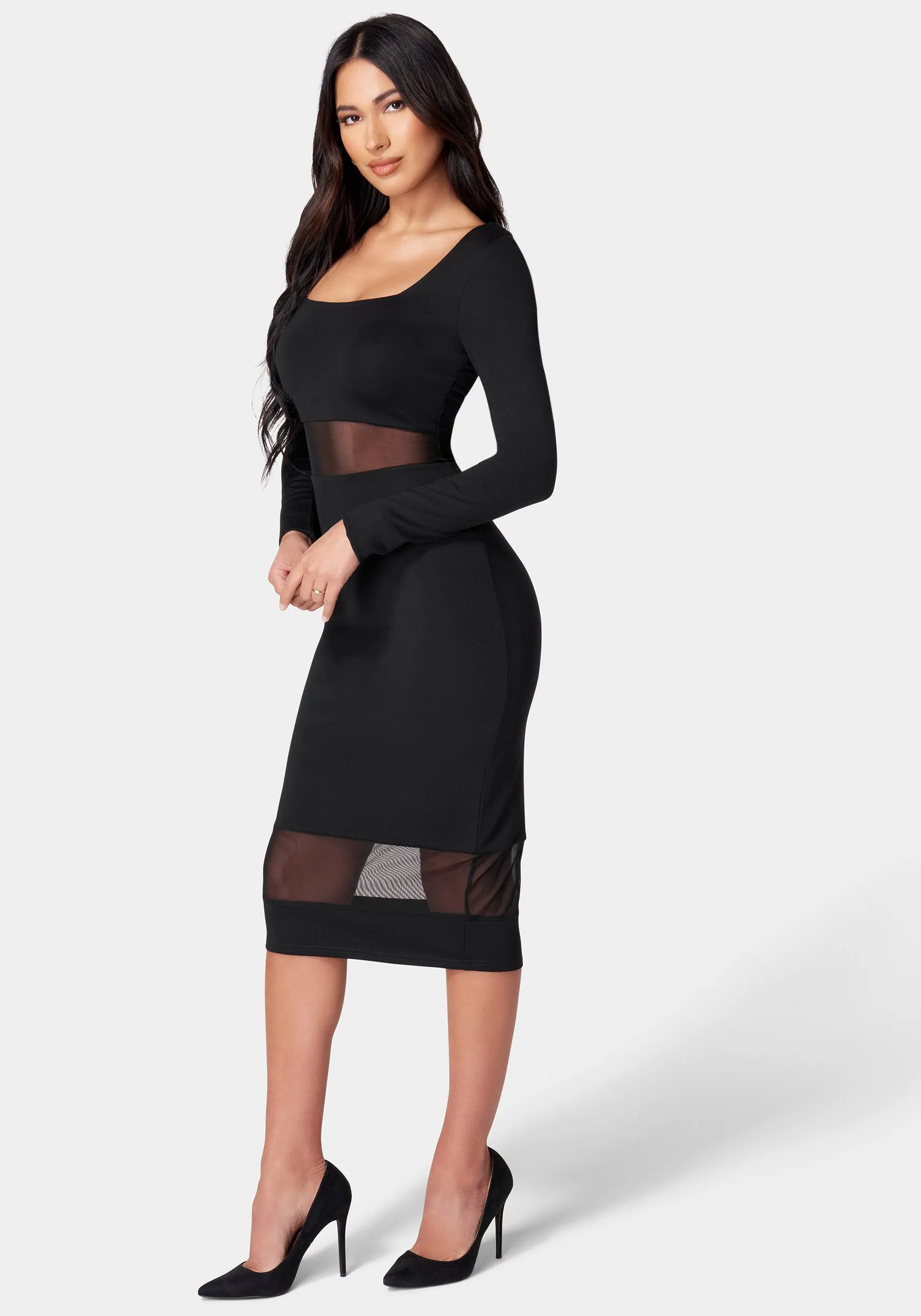 Square Neck Mesh Inset Dress