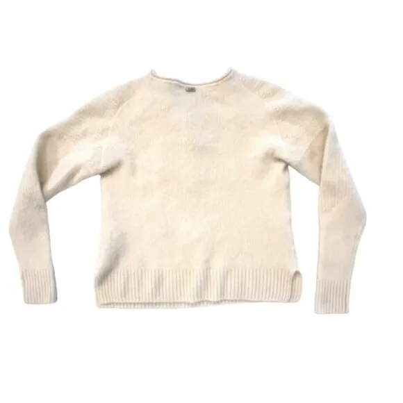St. John Ivory Cashmere Silk Sweater Drawstring Neck Metal/Fabric‎ Size Small