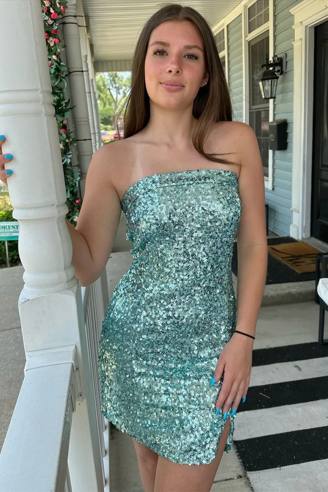 Stapless Mint Green Sequin Fitted Mini Dress