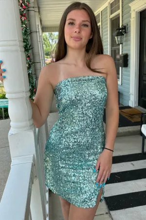 Stapless Mint Green Sequin Fitted Mini Dress