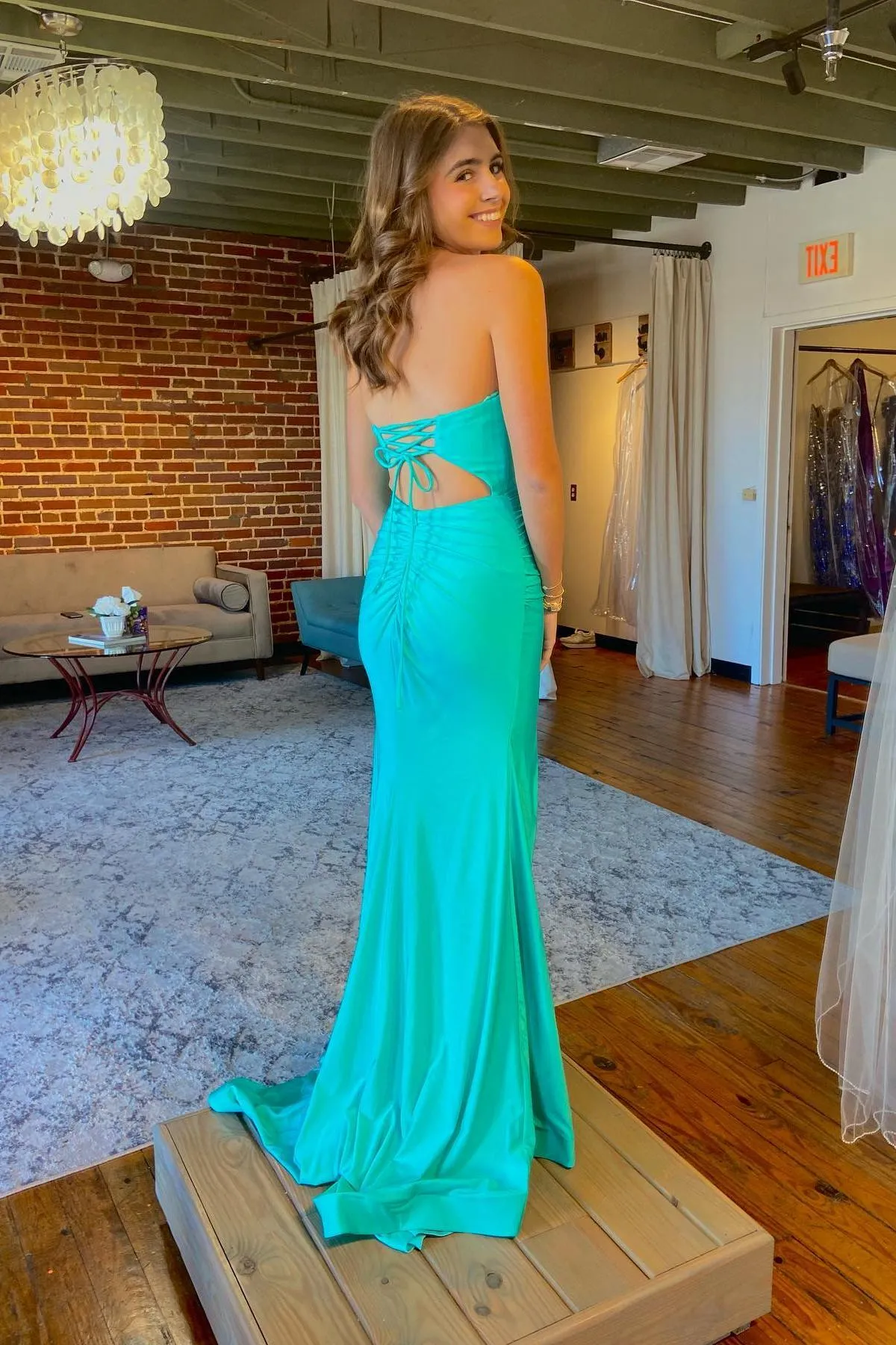 Strapless Blue Fitted Long Party Dress