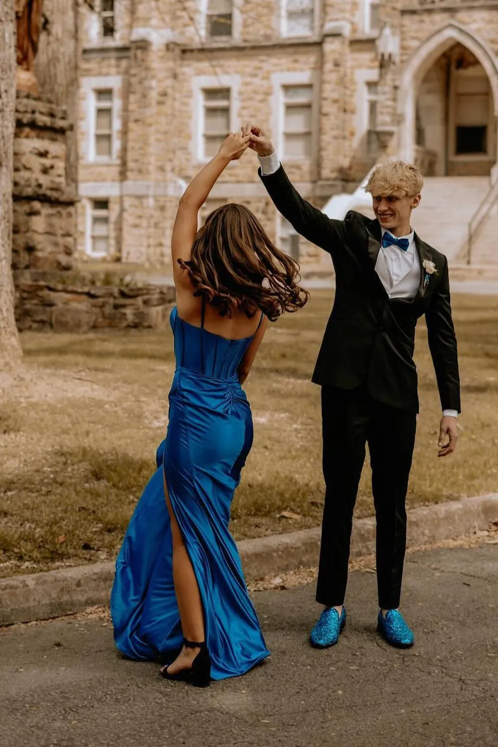 Straps Blue Satin Mermaid Long Formal Dress