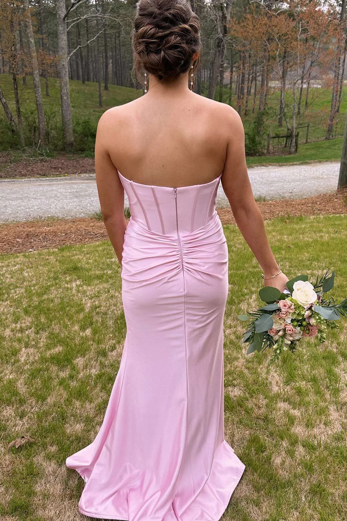 Straps Blue Satin Mermaid Long Formal Dress