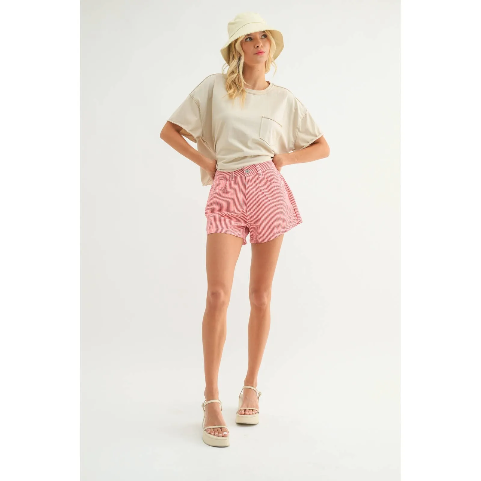 Striped Denim Shorts