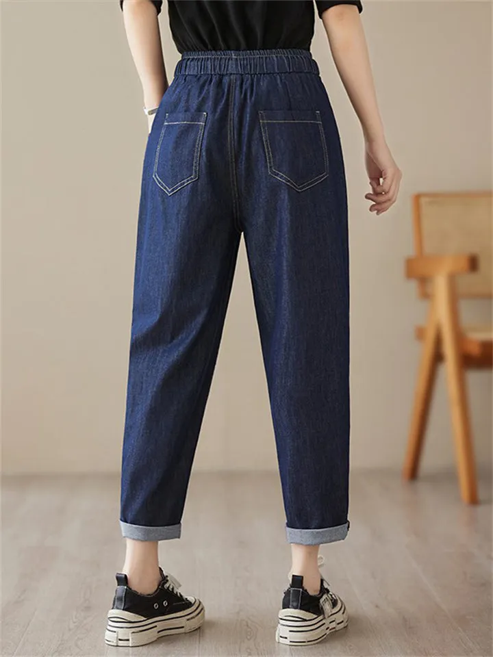 Summer Thin Female Large Size Drawstring Jeans
