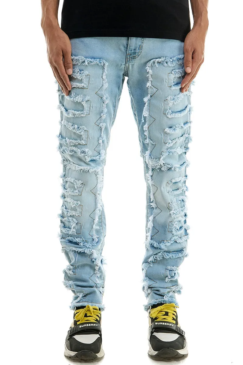 Symmetrical Patched Skinny Jeans - Skinny Fit