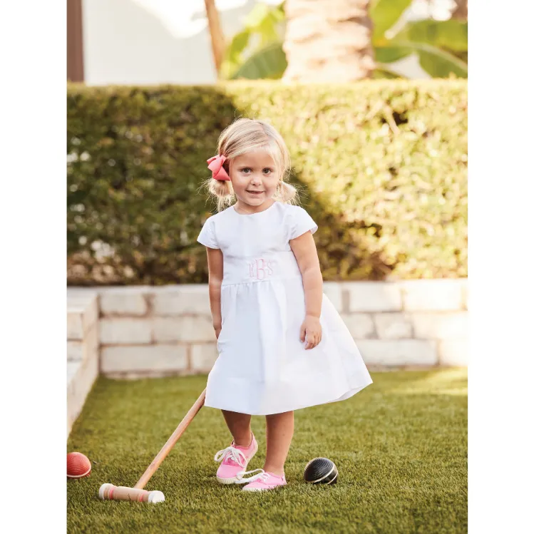 Taffeta Party Dress - White w/ White Sash