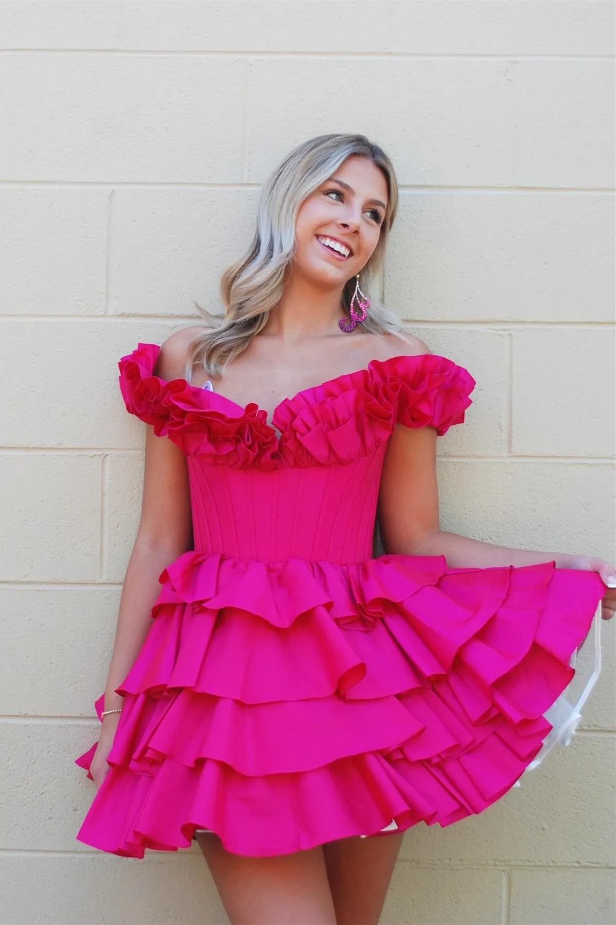 Taffeta Ruffle Off the Shoulder Ruffles Short Green Ball Gown