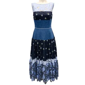 Talbot Runhof Blue Multi Broderie Anglaise-Inset Midi Dress