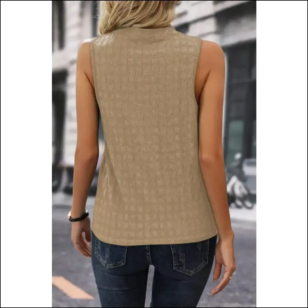 Textured Notched Tank Top - Effortlessly Chic