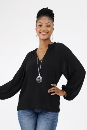 Textured Solid Tunic Top -Black