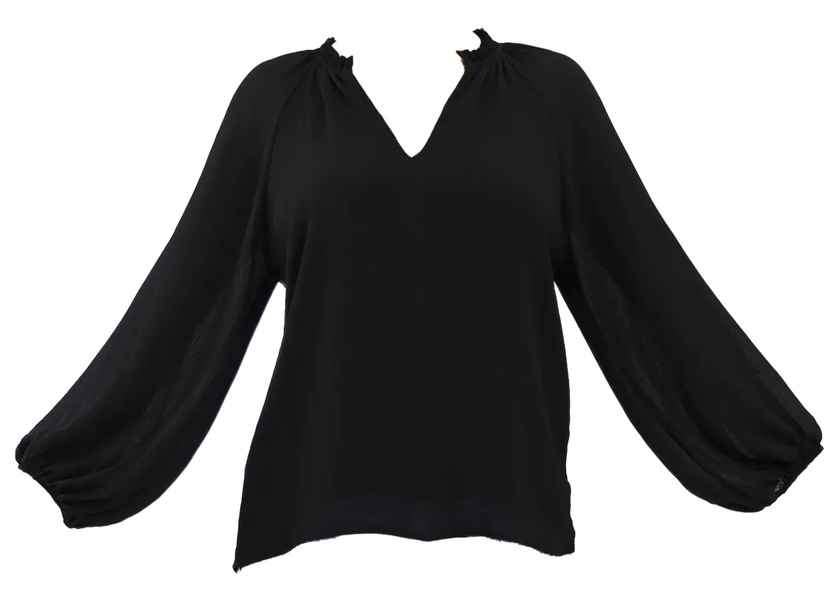 Textured Solid Tunic Top -Black