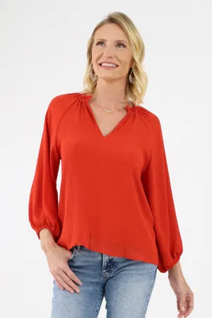 Textured Solid Tunic Top -Red