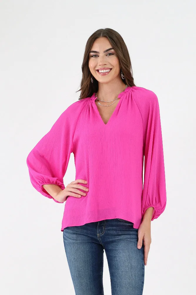 Textured Solid Tunic Top -Red
