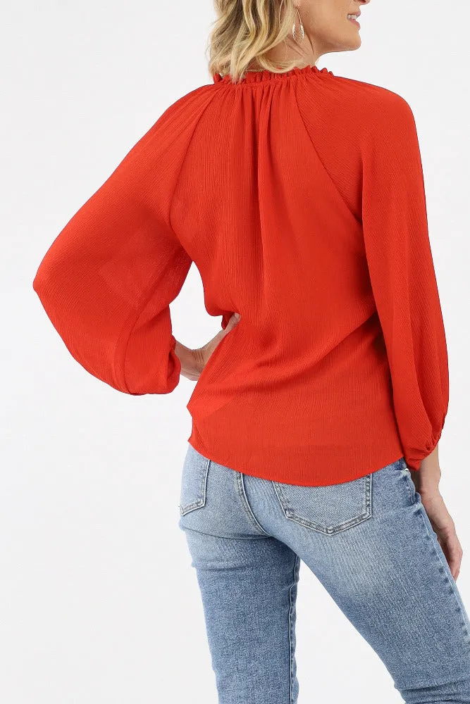 Textured Solid Tunic Top -Red