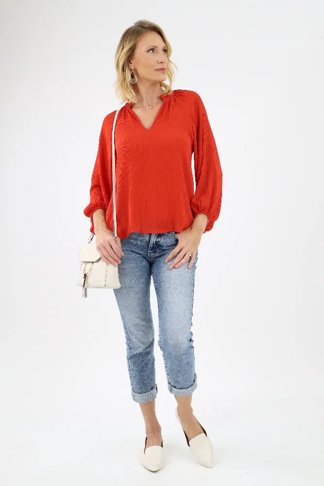 Textured Solid Tunic Top -Red