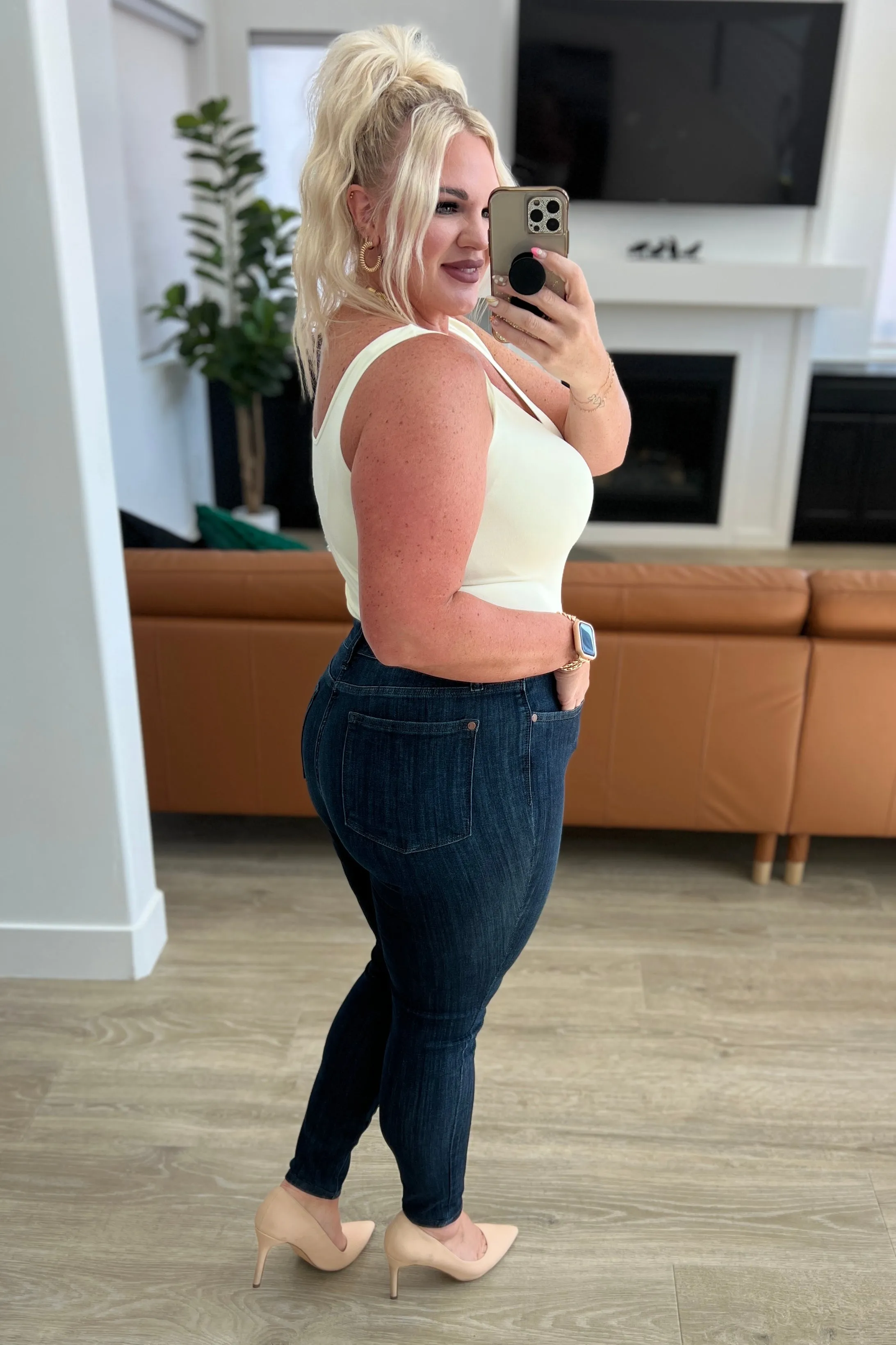 The Naomi- Judy Blue Dark Button Fly Skinny Jeans