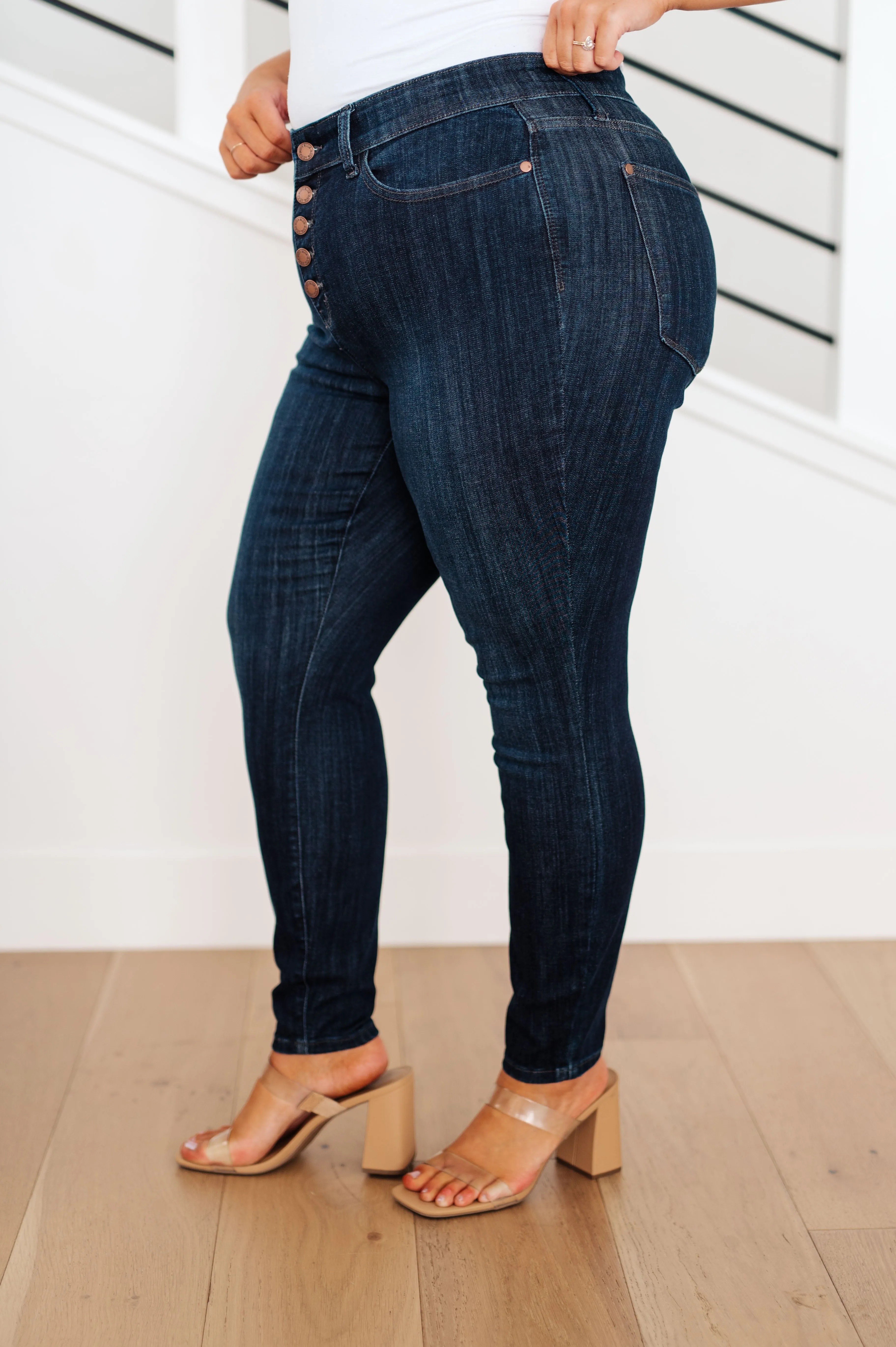 The Naomi- Judy Blue Dark Button Fly Skinny Jeans