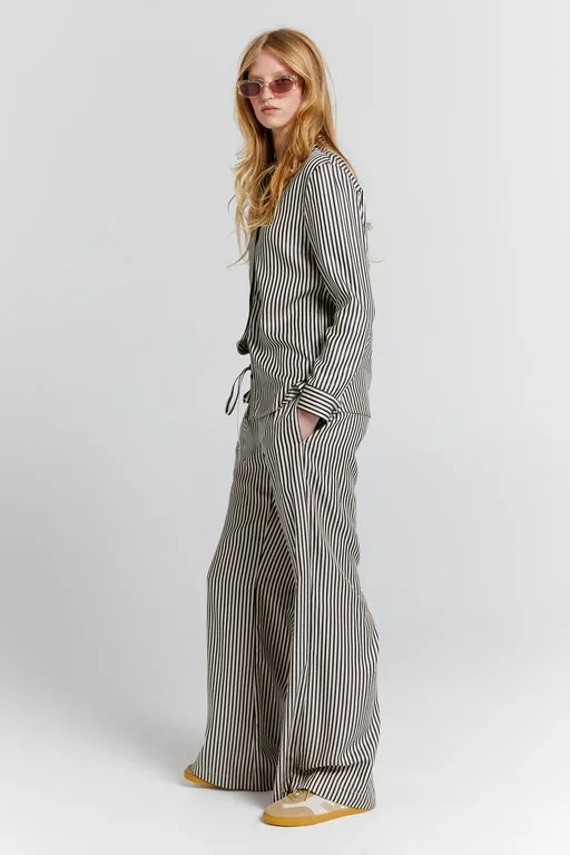 Tied Palazzo Lounge Pants Black Stripe