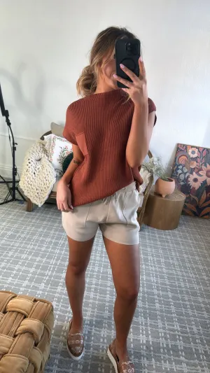 Two Piece Sweater Top & Short Set, Rust