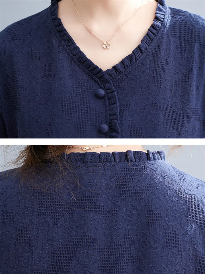 V-Neck Embroidered Lacing Solid Color Dresses