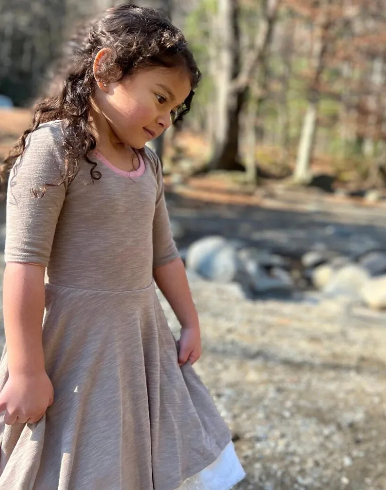 Vignette Girls “Annie” Reversible Dress In Colour Pink & Tan: Sizes 2 to 8 Years