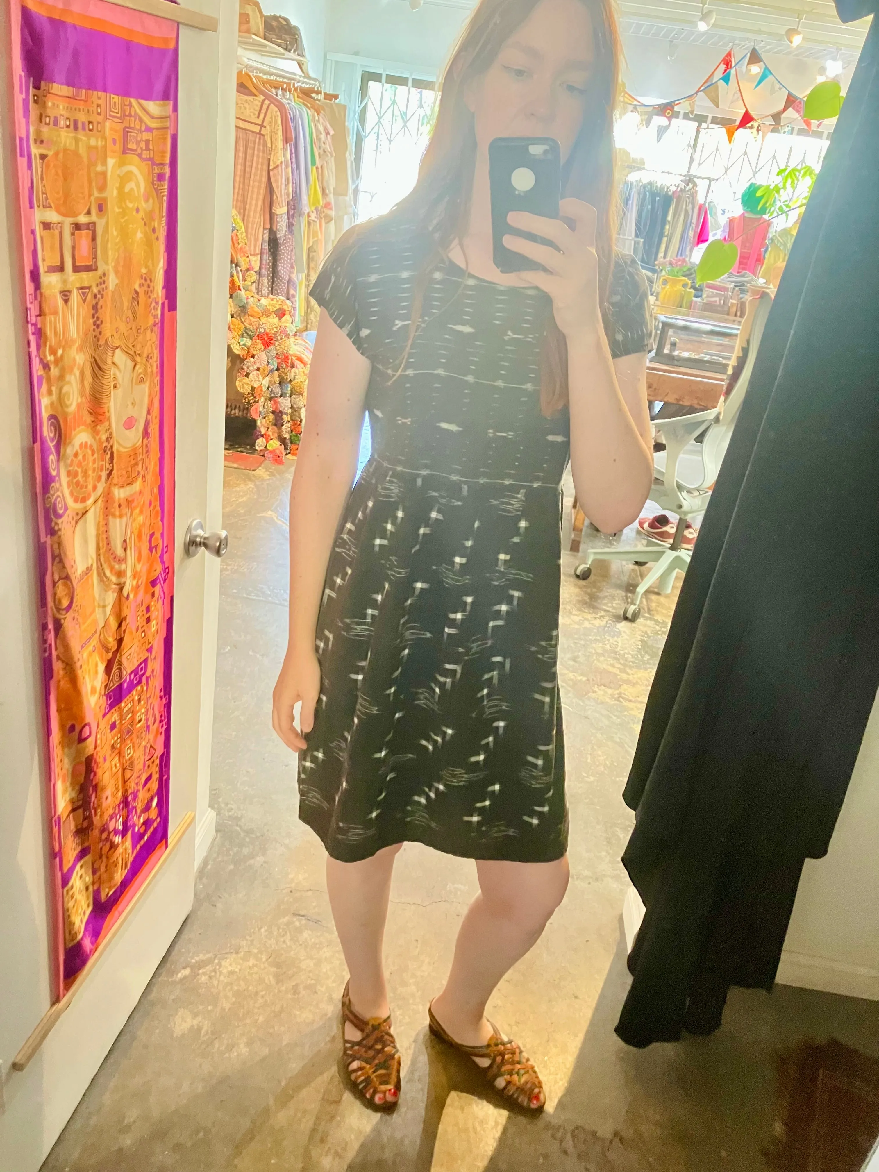 Vintage Black and White Short Sleeve Batik Dress