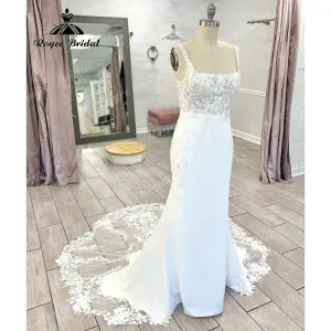 Vintage Boho Lace Appliques Mermaid Backless Wedding Dress for Women  Bridal Gown Custom Made vestido de boda corte sirena