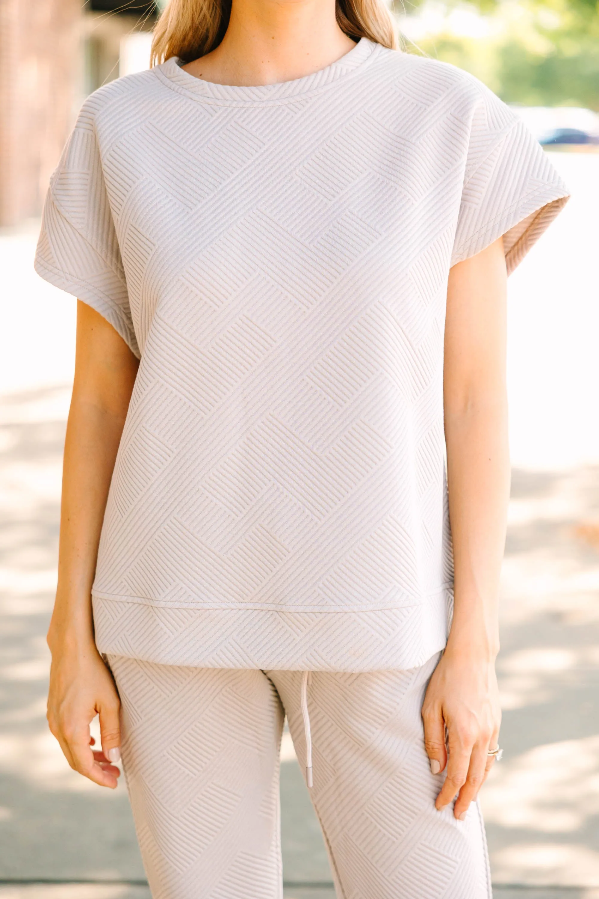 Walk With Me Oatmeal Brown Textured Top