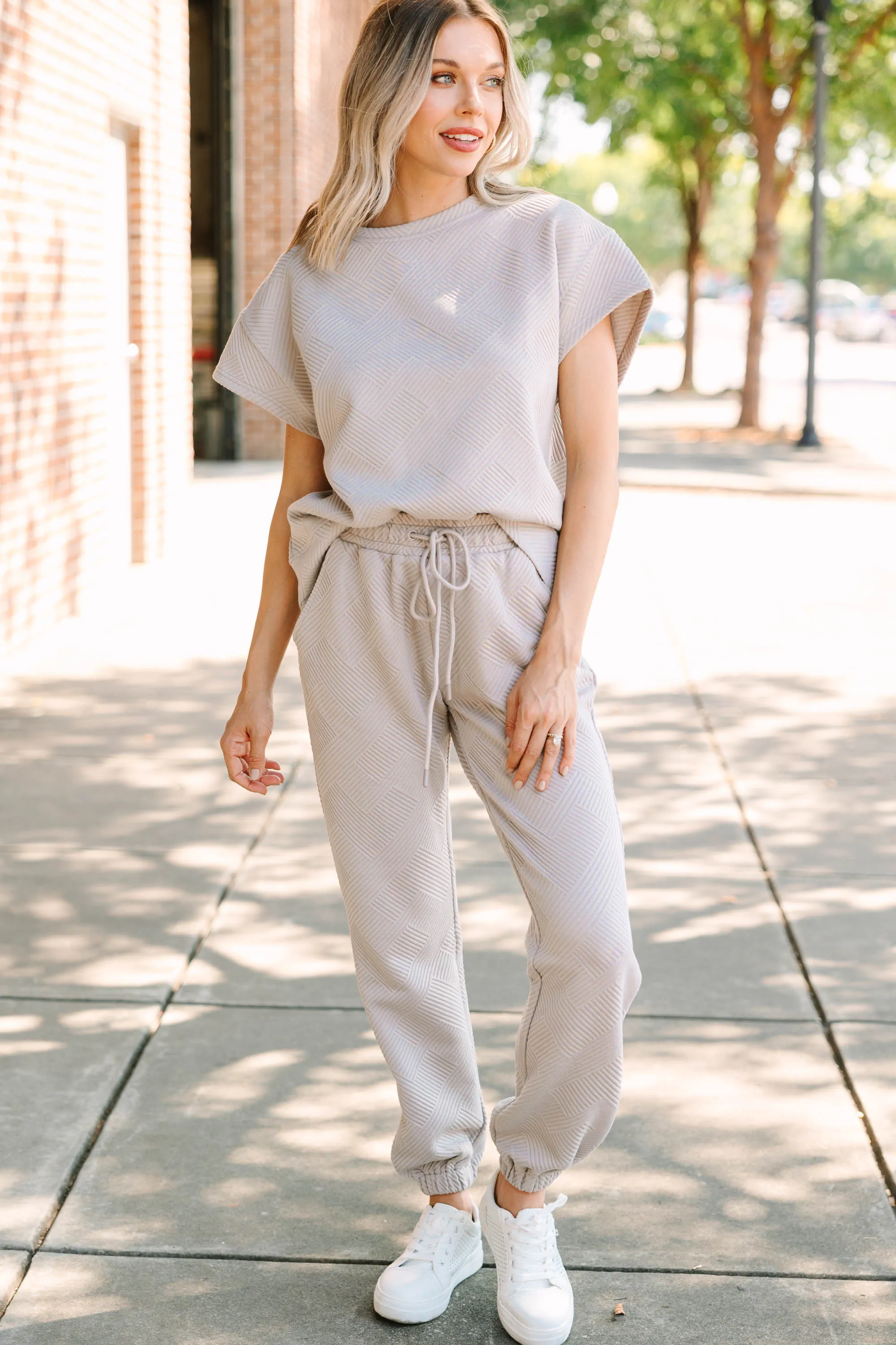 Walk With Me Oatmeal Brown Textured Top