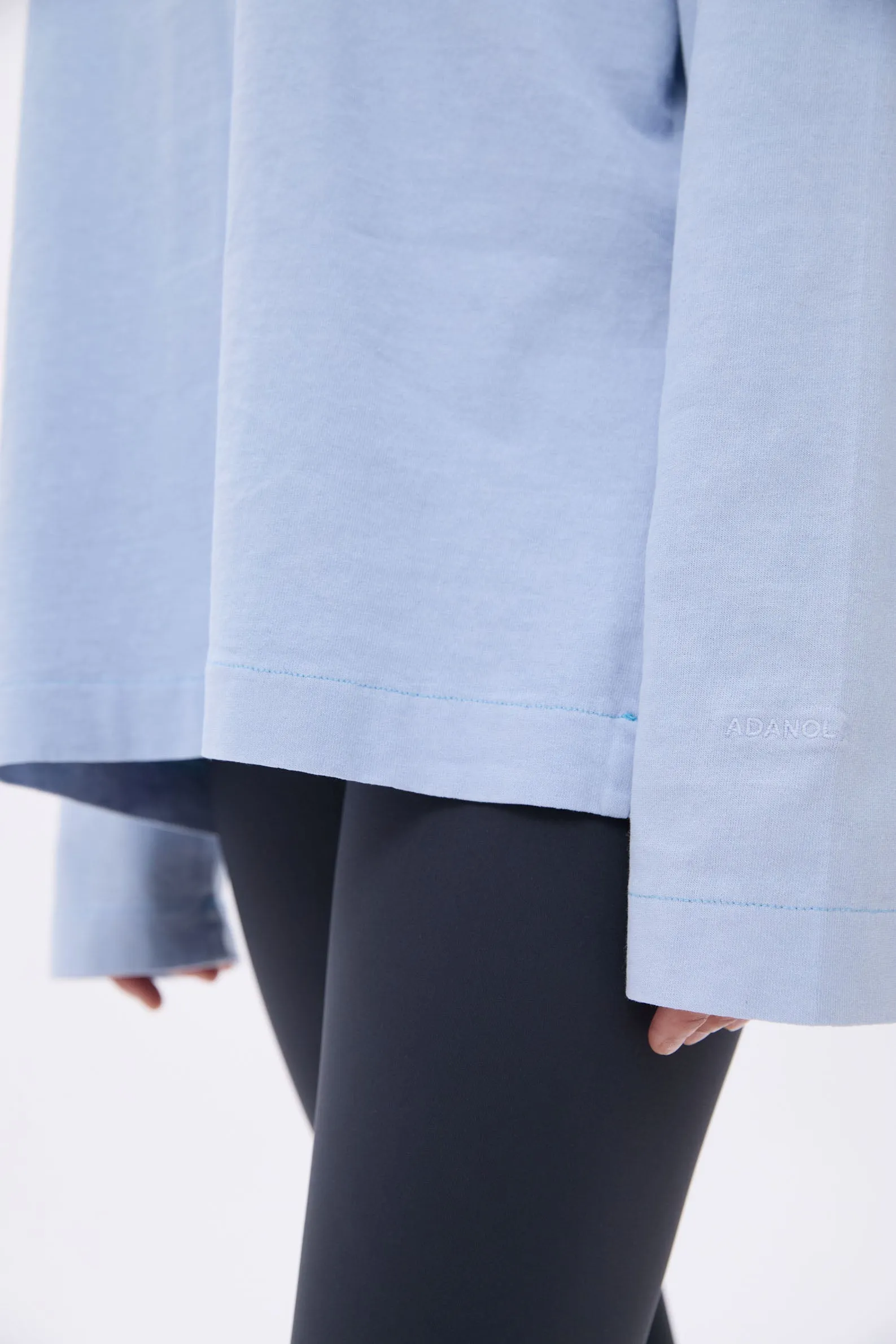 Washed Long Sleeve Drop Shoulder T-shirt - Powder Blue