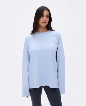 Washed Long Sleeve Drop Shoulder T-shirt - Powder Blue