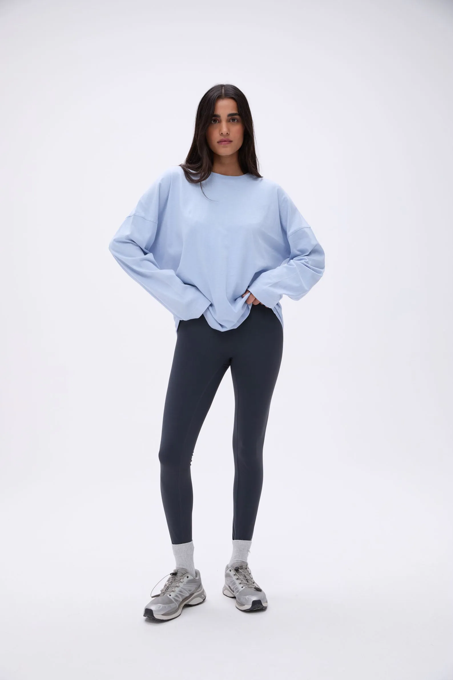 Washed Long Sleeve Drop Shoulder T-shirt - Powder Blue