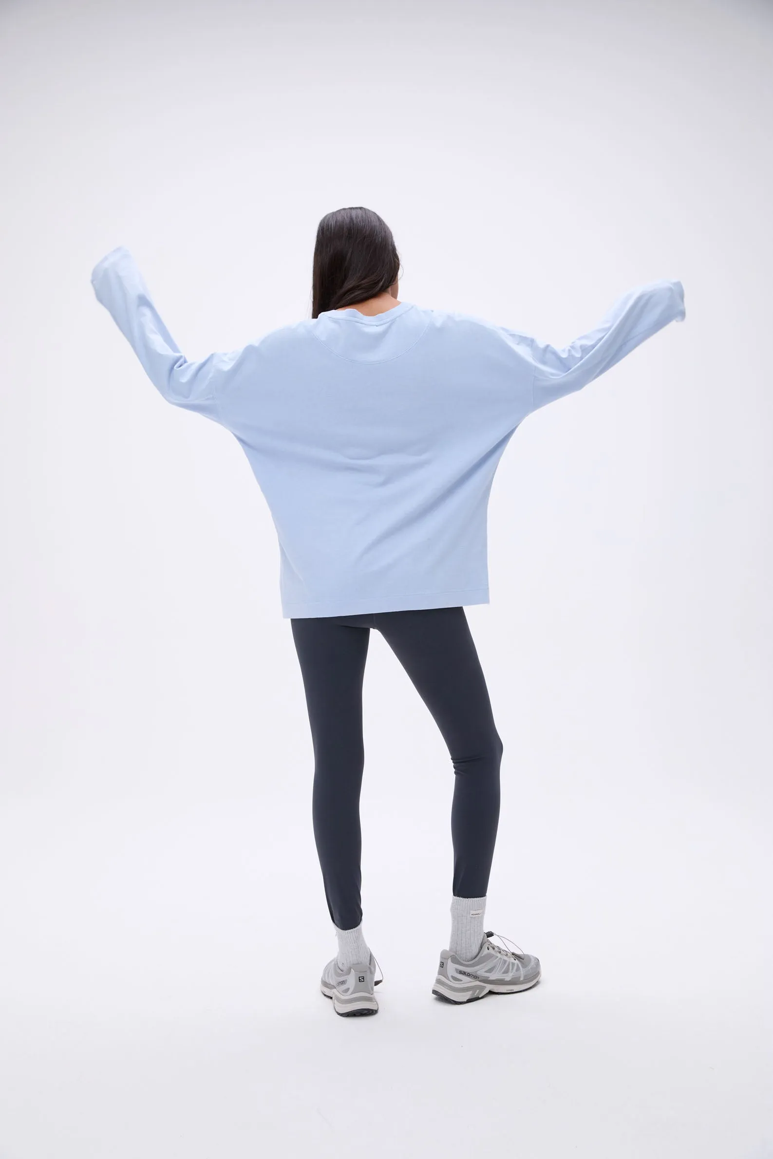 Washed Long Sleeve Drop Shoulder T-shirt - Powder Blue