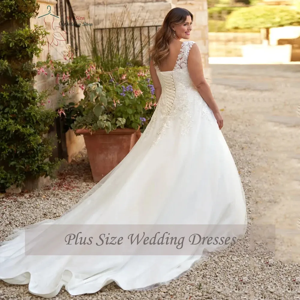 Wedding Guest Dresses: Wedding Dresses Plus Size V Neck Sleeveless Bride Gowns
