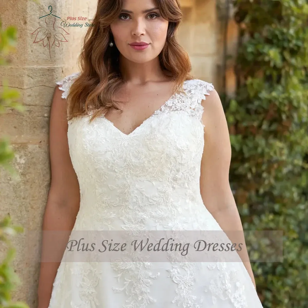 Wedding Guest Dresses: Wedding Dresses Plus Size V Neck Sleeveless Bride Gowns