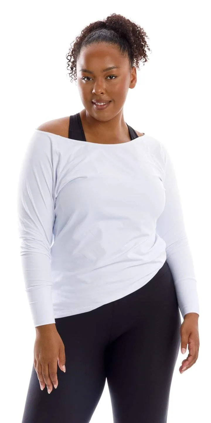 White Off The Shoulder Long Sleeve Tee