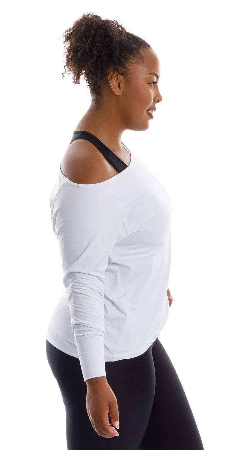White Off The Shoulder Long Sleeve Tee