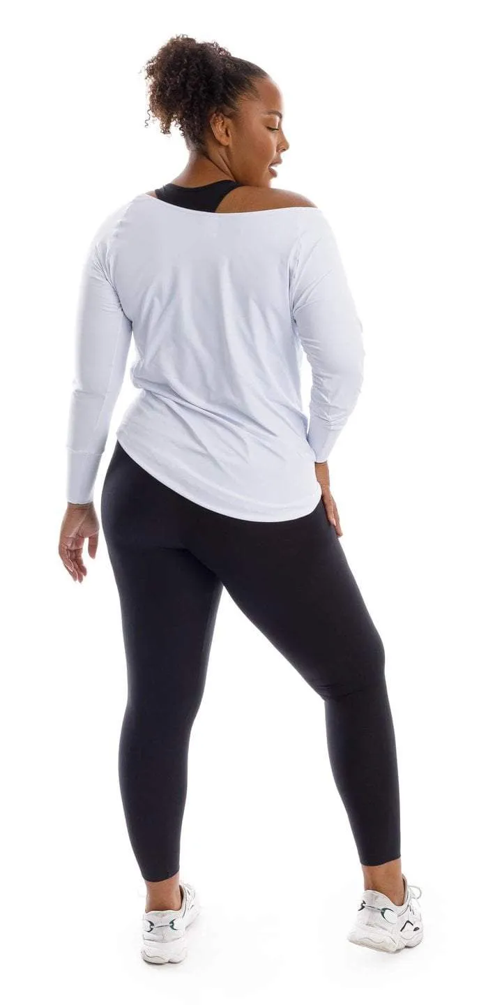 White Off The Shoulder Long Sleeve Tee