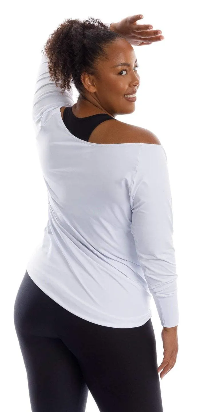 White Off The Shoulder Long Sleeve Tee