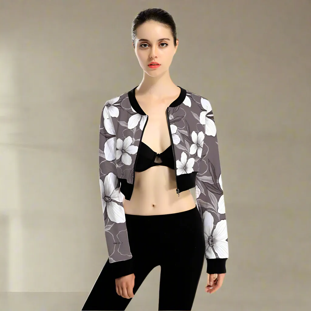 Whitte Blossoms Women's Full Zipper Crop Jacket