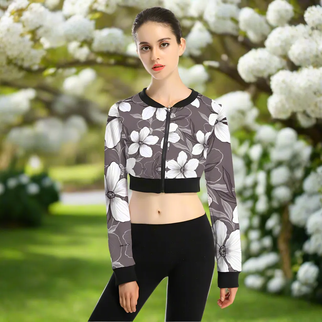 Whitte Blossoms Women's Full Zipper Crop Jacket
