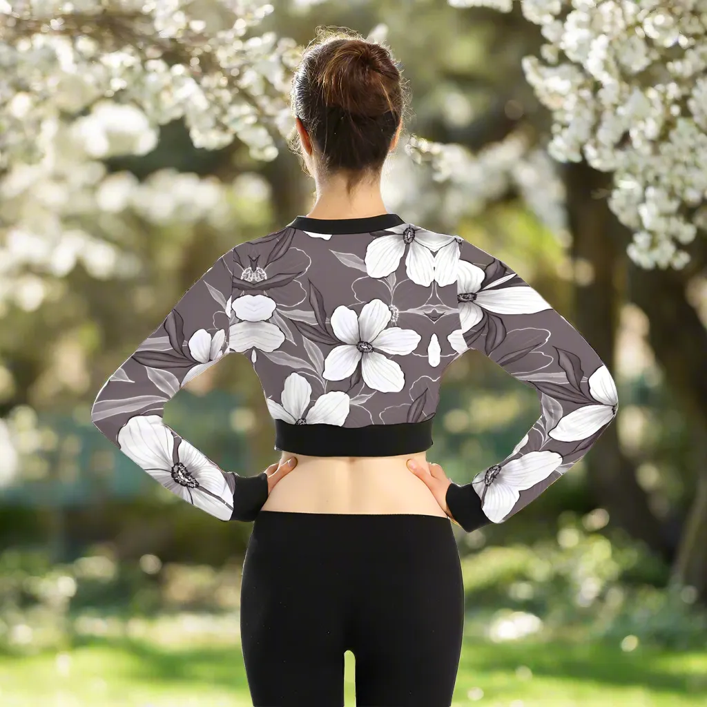 Whitte Blossoms Women's Full Zipper Crop Jacket