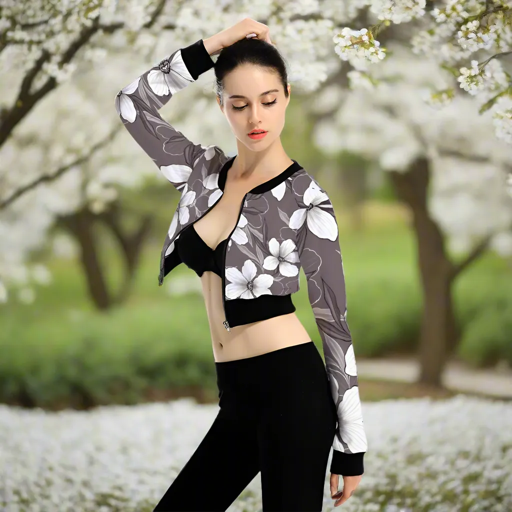 Whitte Blossoms Women's Full Zipper Crop Jacket