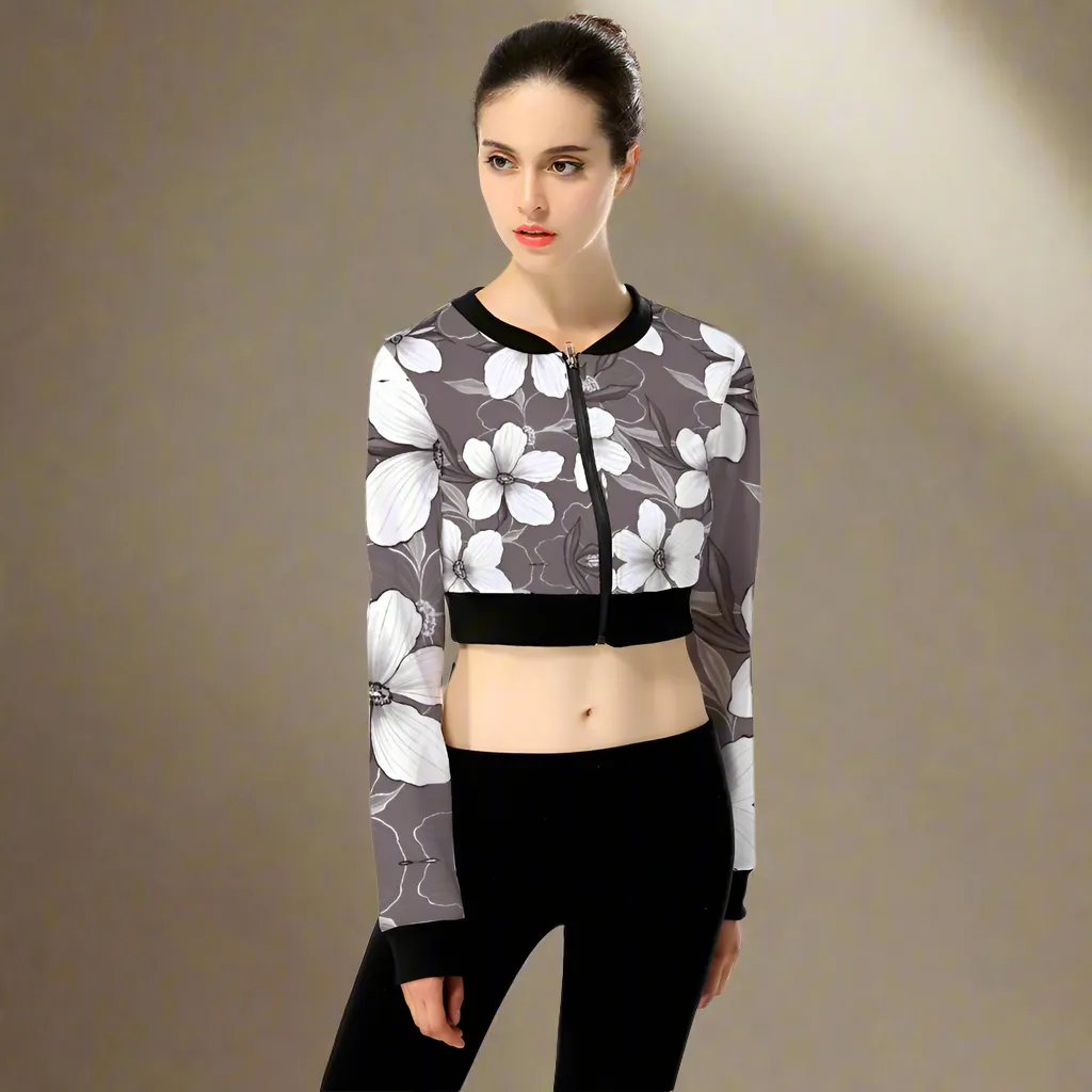 Whitte Blossoms Women's Full Zipper Crop Jacket
