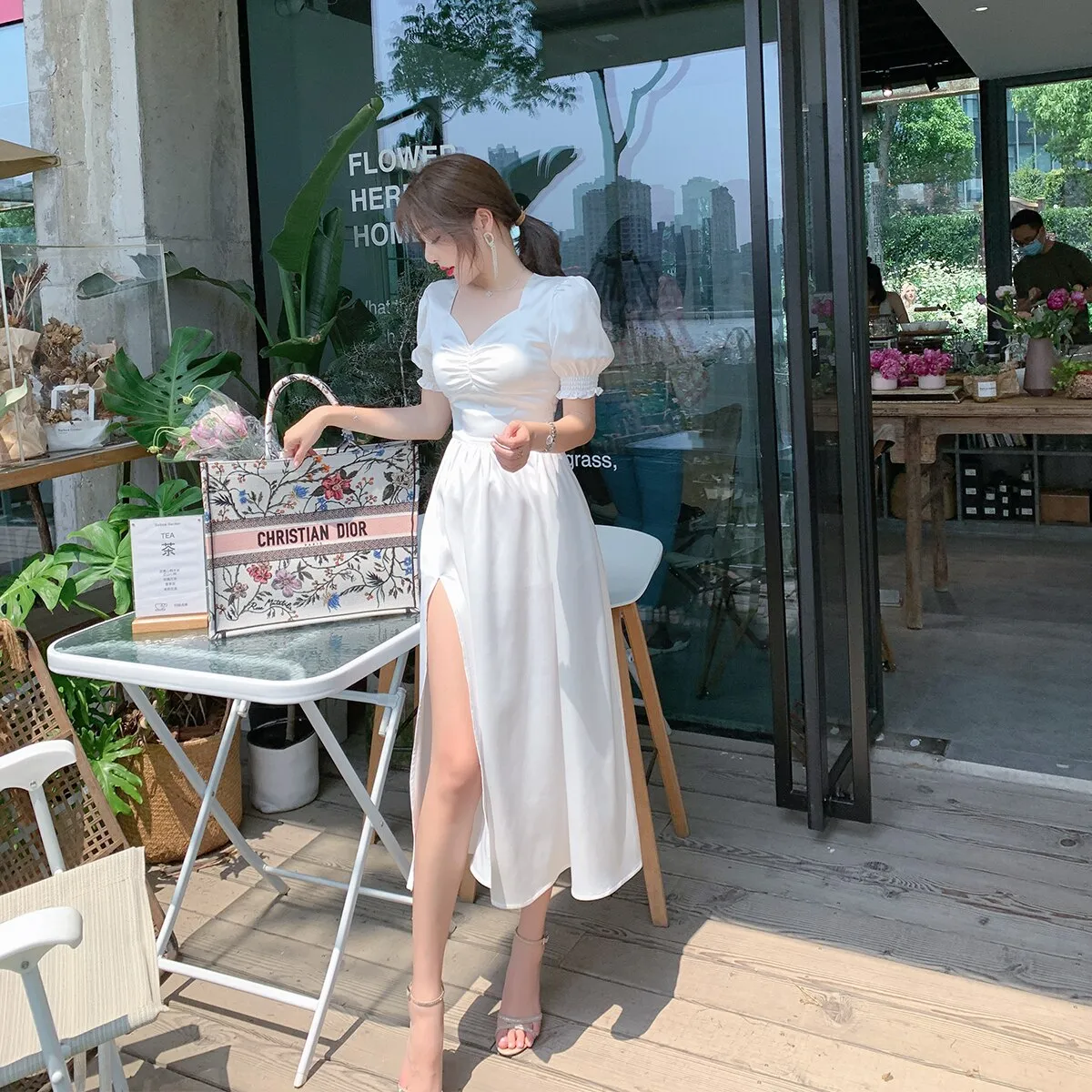 Women Long White Satin Dress Summer Runway Elegant Retro Fairy Casual Sea Beach Vacation Party Night Vestidos New