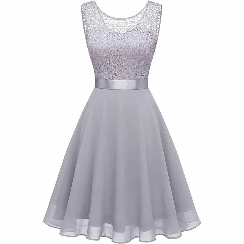 Women's Floral Lace Bridesmaid Dress A-line Swing Party Dress Short/Long Length