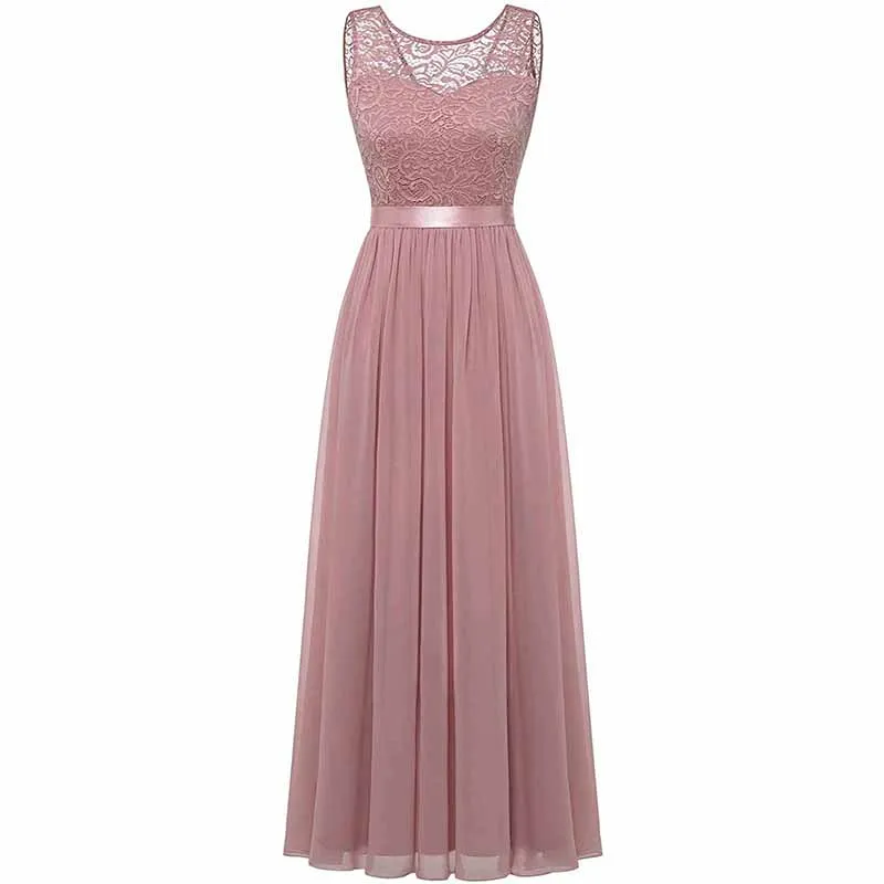 Women's Floral Lace Bridesmaid Dress A-line Swing Party Dress Short/Long Length