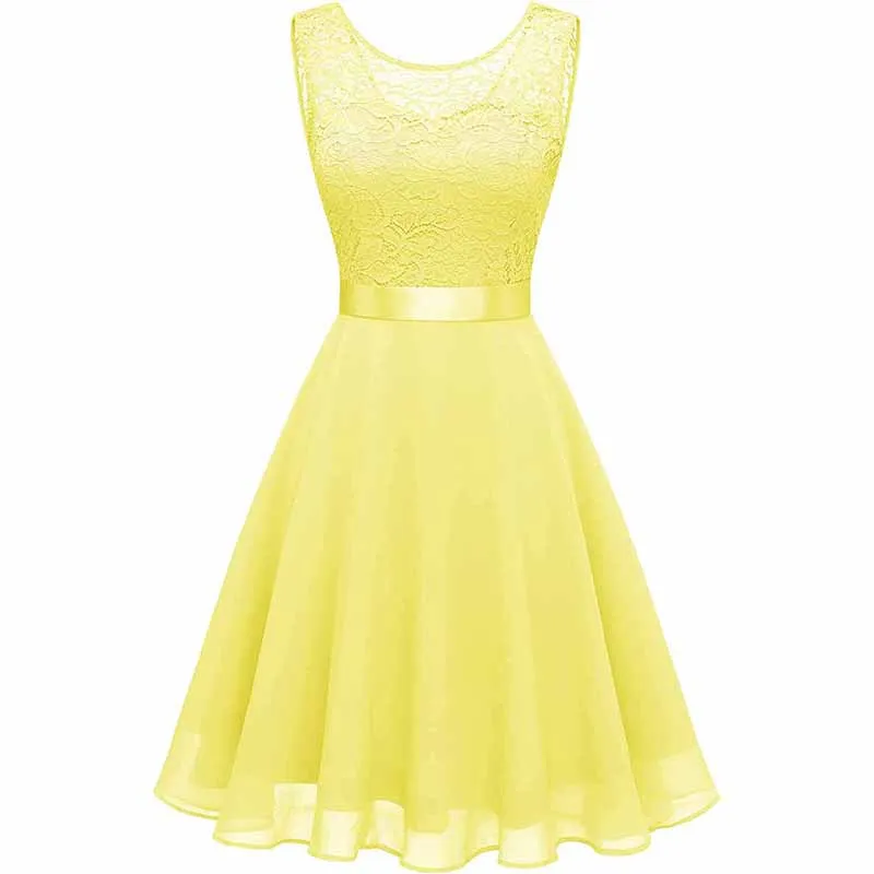Women's Floral Lace Bridesmaid Dress A-line Swing Party Dress Short/Long Length