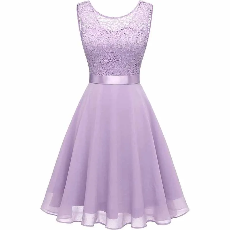 Women's Floral Lace Bridesmaid Dress A-line Swing Party Dress Short/Long Length
